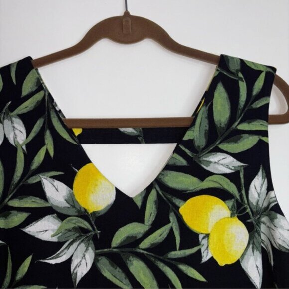 M&Co Lemon Print Sleeveless Dress Women’s 16 Linen Blend Knee Length Navy Dressy - Picture 5 of 9